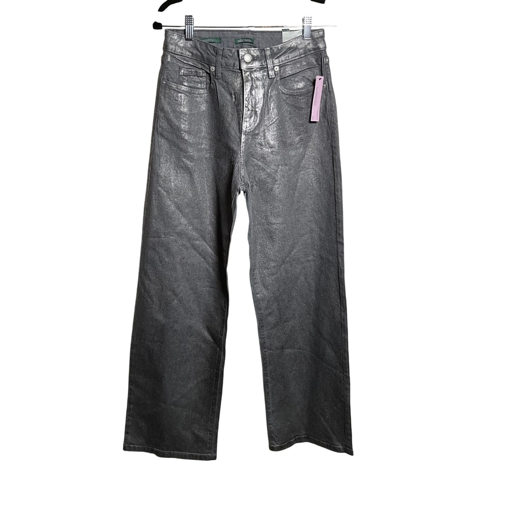 Wild Fable High Rise Wide Leg Coated Silver Metallic Jeans‎ Size 2